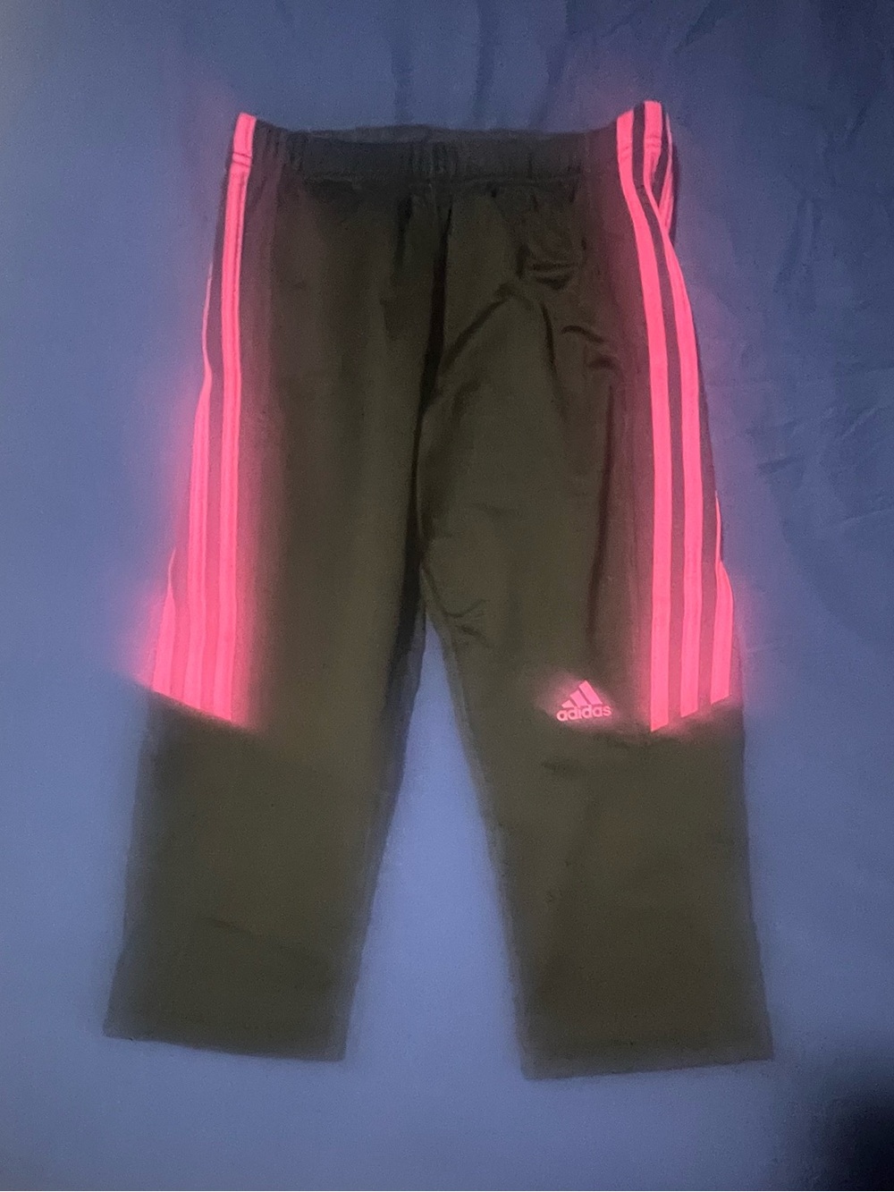 adidas Black Cropped Leggings with Pink Side Stripes